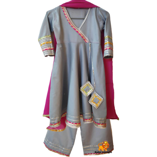 Babynjungle Girls Ethnic Gota Patti Embellishment Angrakha Kurta Palazzo Set for Girls