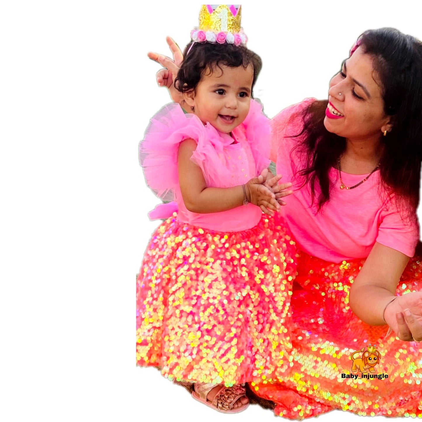 Babynjungle girls Sequence partywear 1st Birthday frock for kids