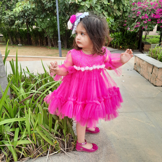 Babynjungle kids Frills Red net frock for Girls