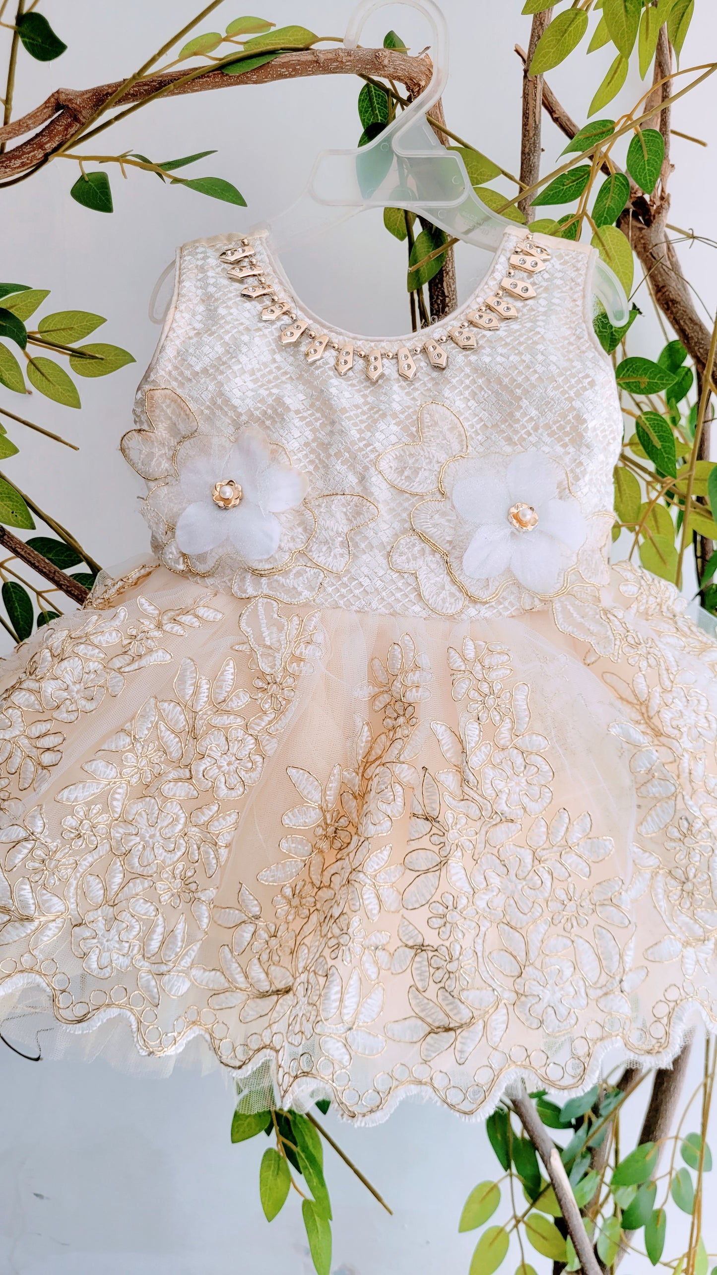 babynjungle- Partywear Sequence Golden 1st Birthday Frock for Girls