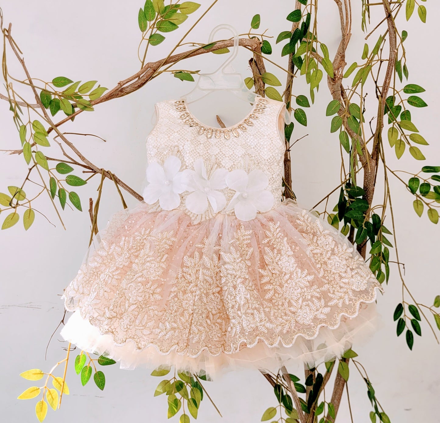 babynjungle- Partywear Sequence Golden 1st Birthday Frock for Girls