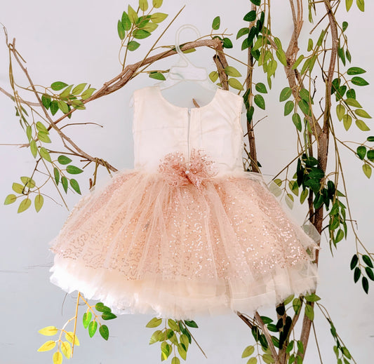 babynjungle- Partywear Sequence Golden 1st Birthday Frock for Girls