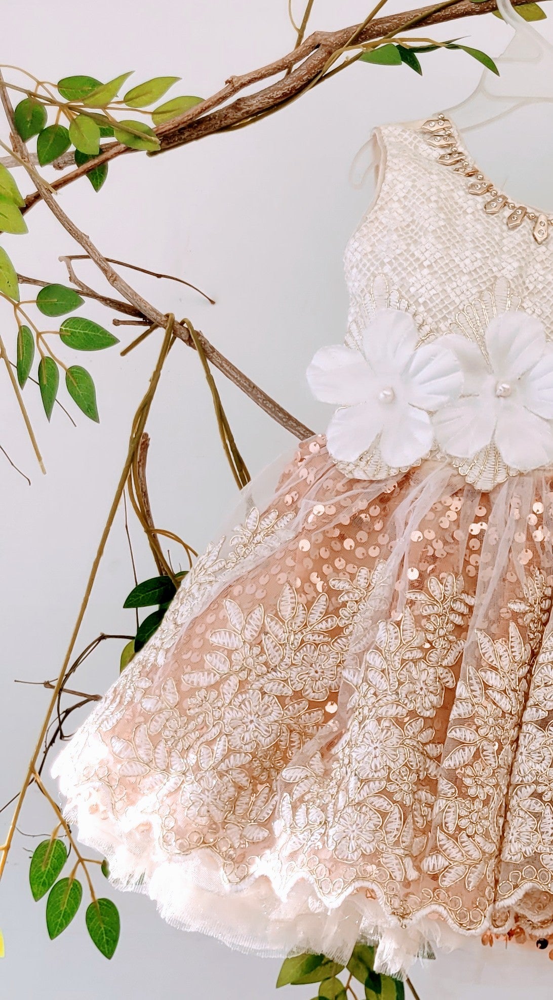 babynjungle- Partywear Sequence Golden 1st Birthday Frock for Girls