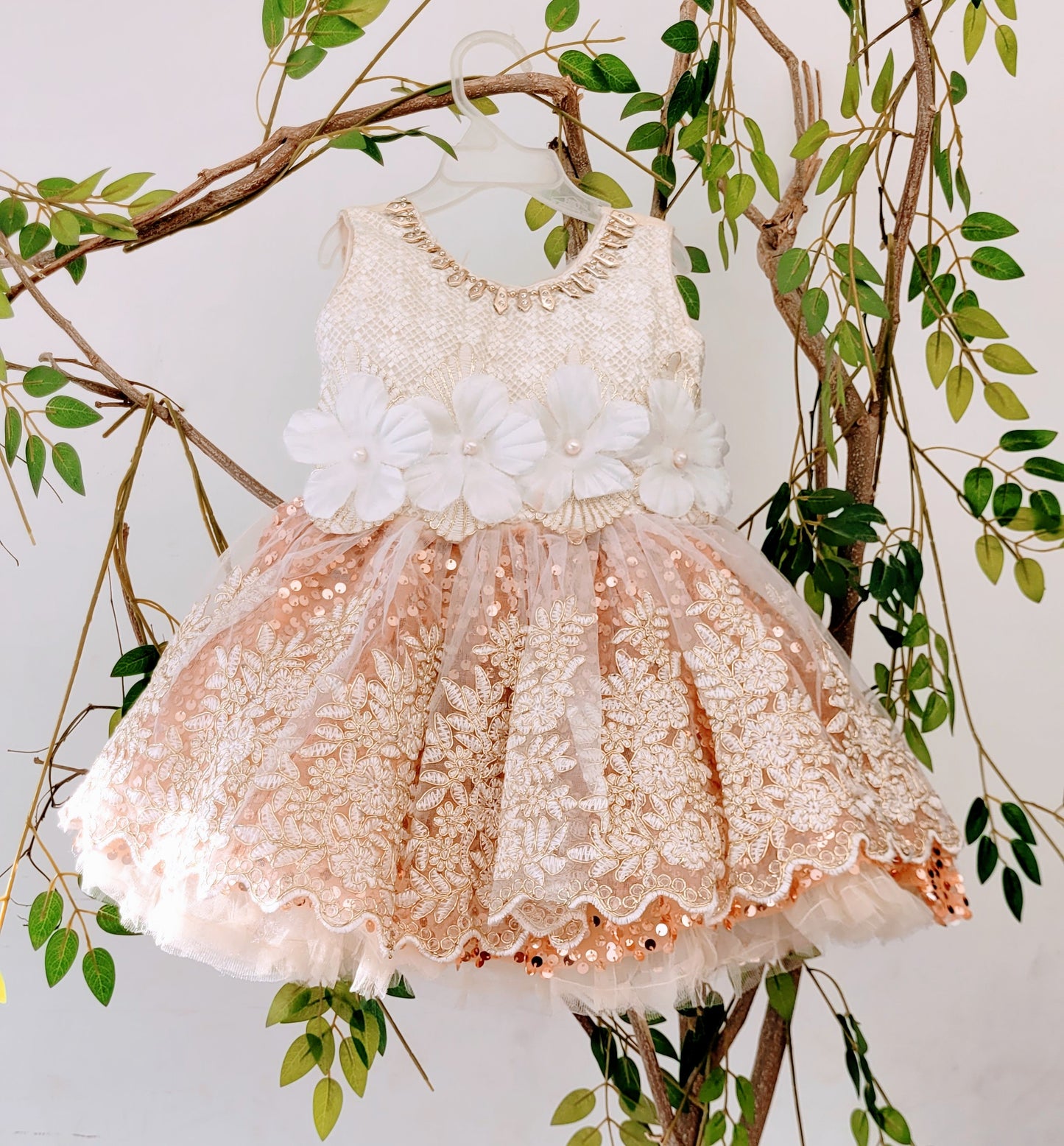 babynjungle- Partywear Sequence Golden 1st Birthday Frock for Girls