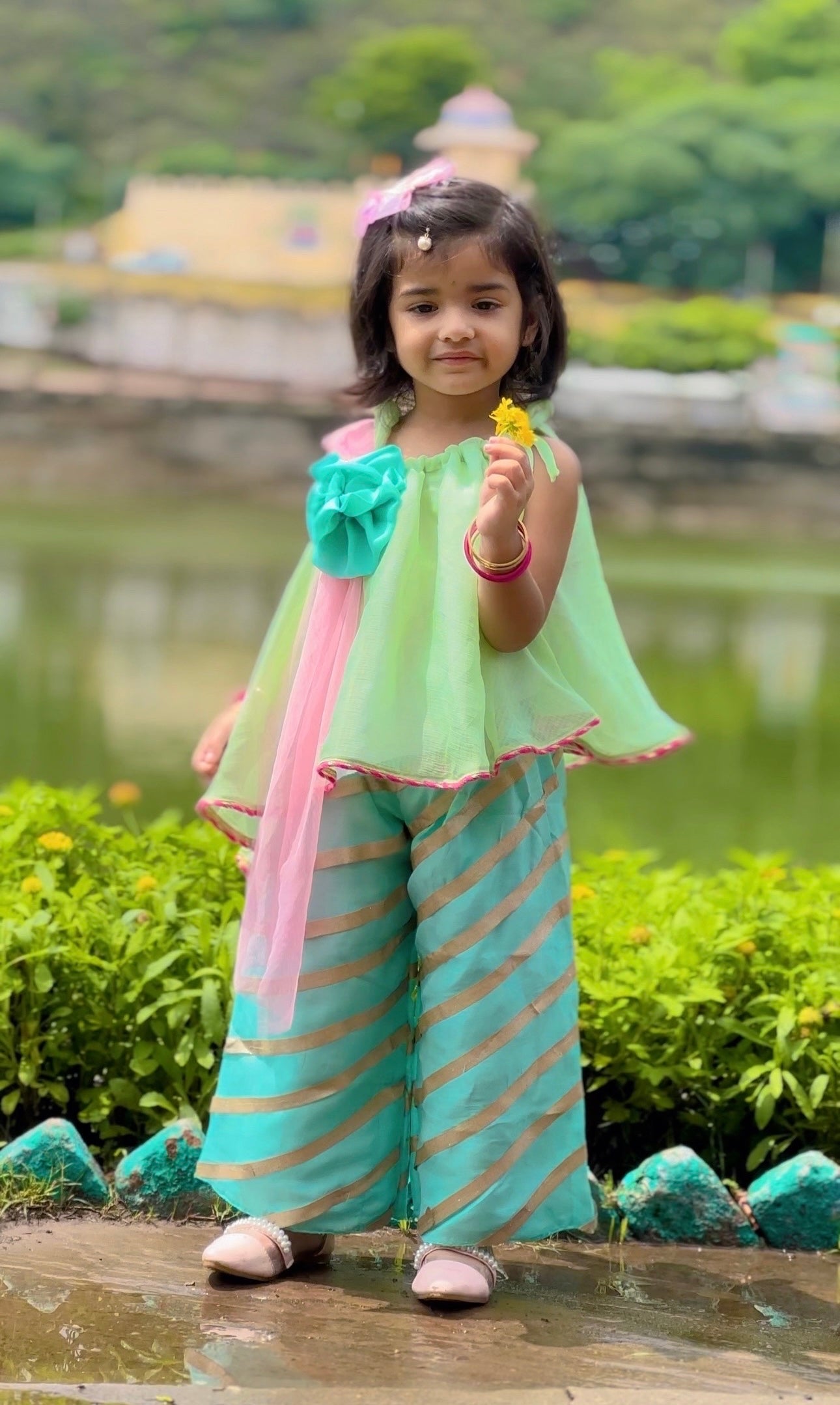 Ethnic Wear Traditional Dress For 10 Year Girl Green And Wine Tie