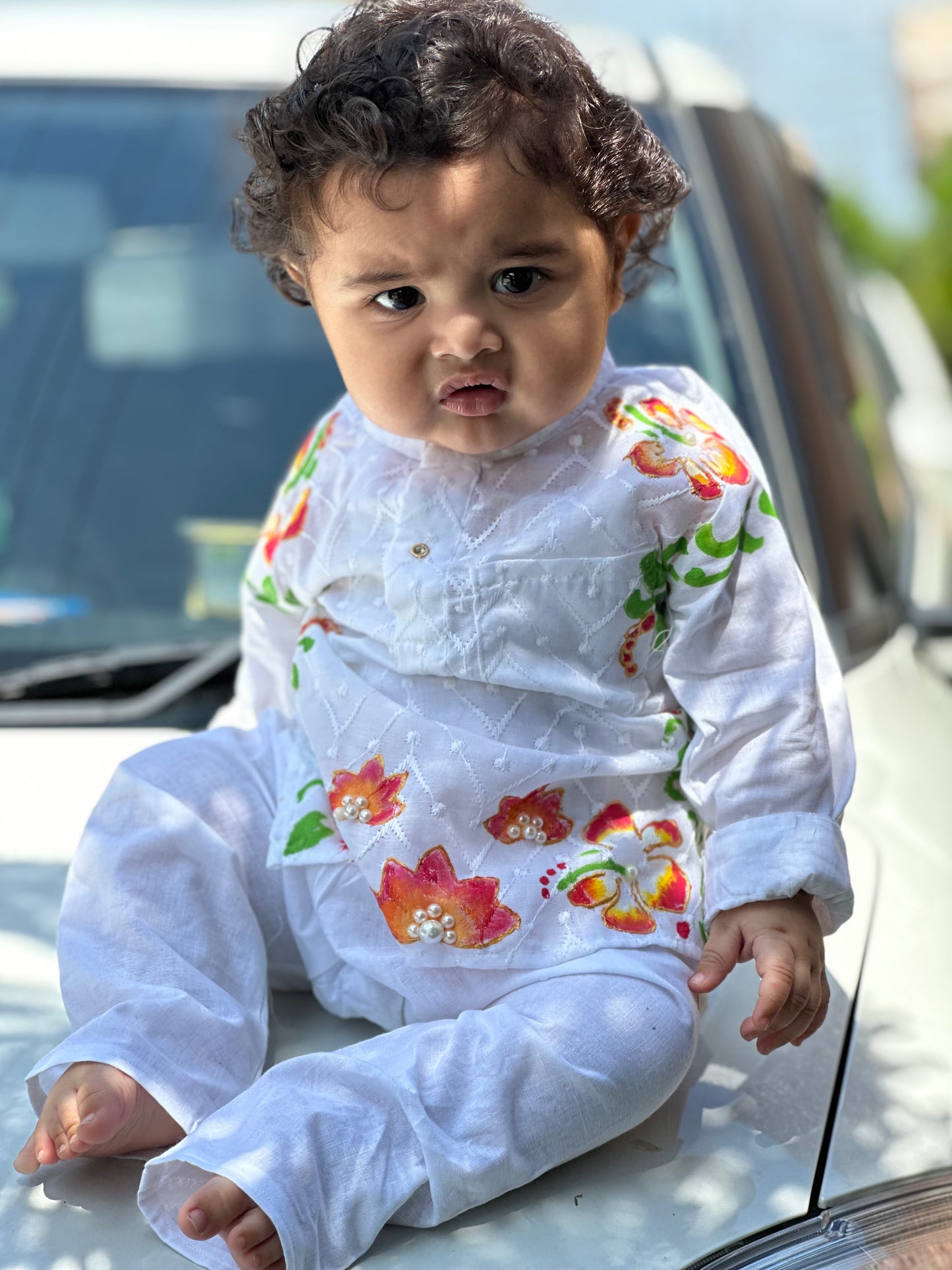 babyNjungle 100% Cotton Ethnic wear Chickenkari kurta Set for Boys