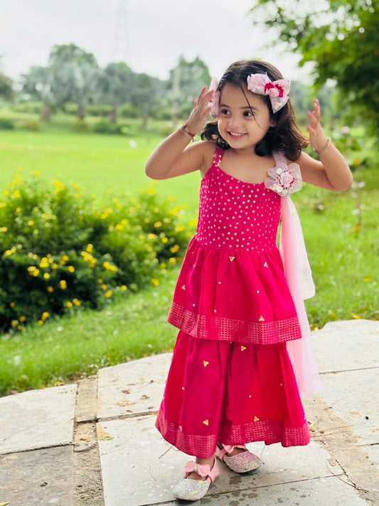 Pink Ethnic Party Wear Sharara Style kurta Set for girls