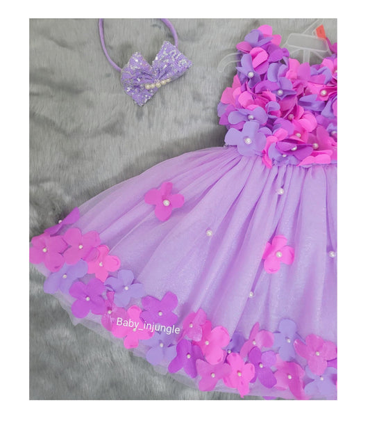 Babynjungle Girls multicolored purple flower frock for kids with beads work