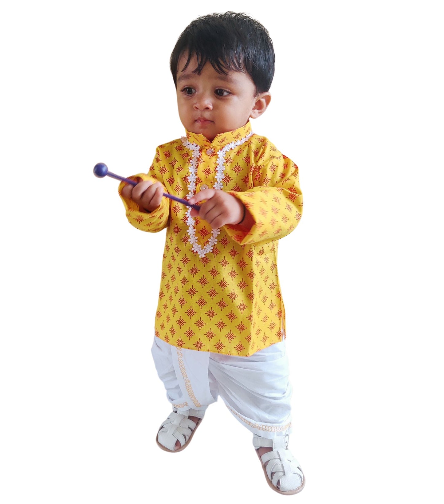 babyNjungle -Infant-Toddler-100% cotton yellow printed Ethnic Wear dhoti kurta set for Boys