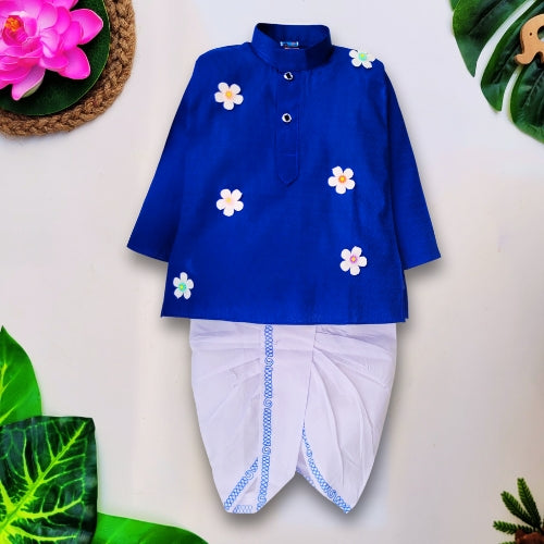 babyNjungle -Infant-Toddler-100% cotton Ethnic Wear embellished flower dhoti kurta set for Boys