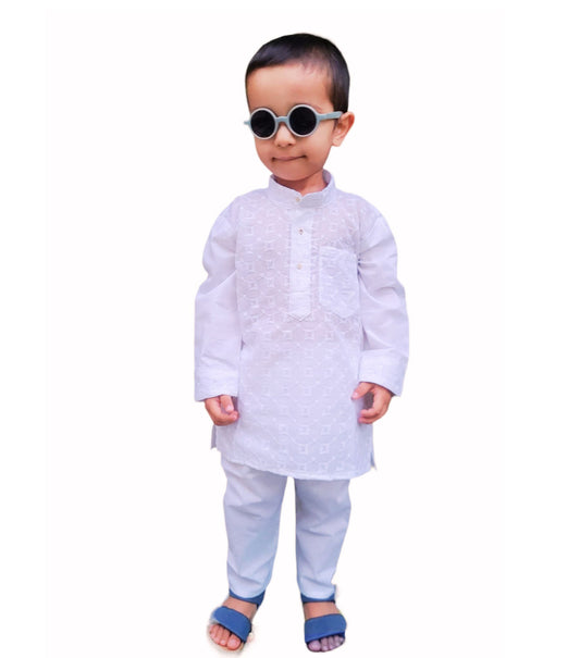 babyNjungle 100% Cotton Ethnic wear Chickenkari kurta Set for Boys