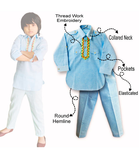 Babynjungle 100% Cotton Kids Ethnic Wear Pathani kurta set for Boys