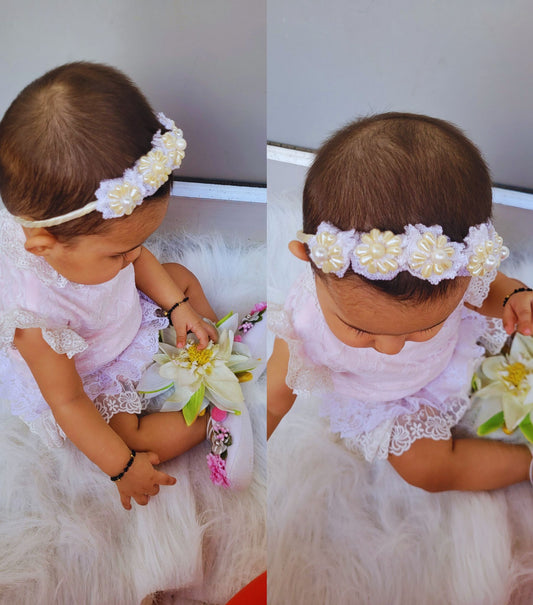 BabyNjungle Princess white Pearl hand embroidered Hairaccessories for girls