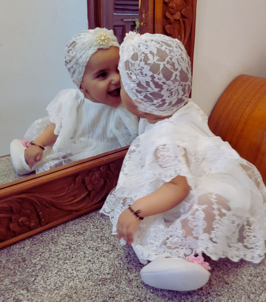 BabyNjungle Baby accessories Turban Hat, infant Toddler Cap for 6 Months - 3 Years white lace net Hat Headwear