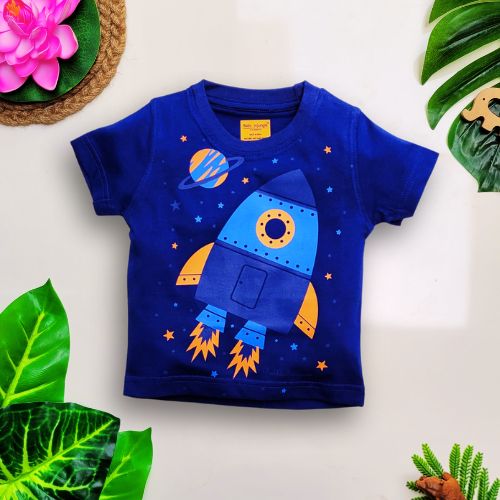 Babynjungle-infants Cotton printed Royal BlueTshirt for Boys