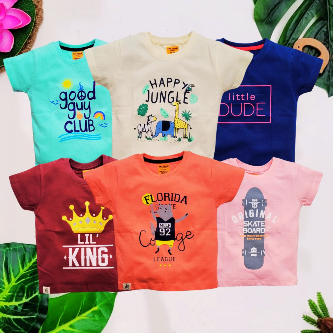 Babynjungle Multicolour Kids 5 pieces in 1 set 100% Cotton Tshirt for boys