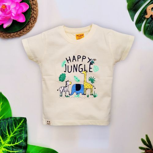 Babynjungle-infants Cotton printed Pale Yellow Tshirt for Boys