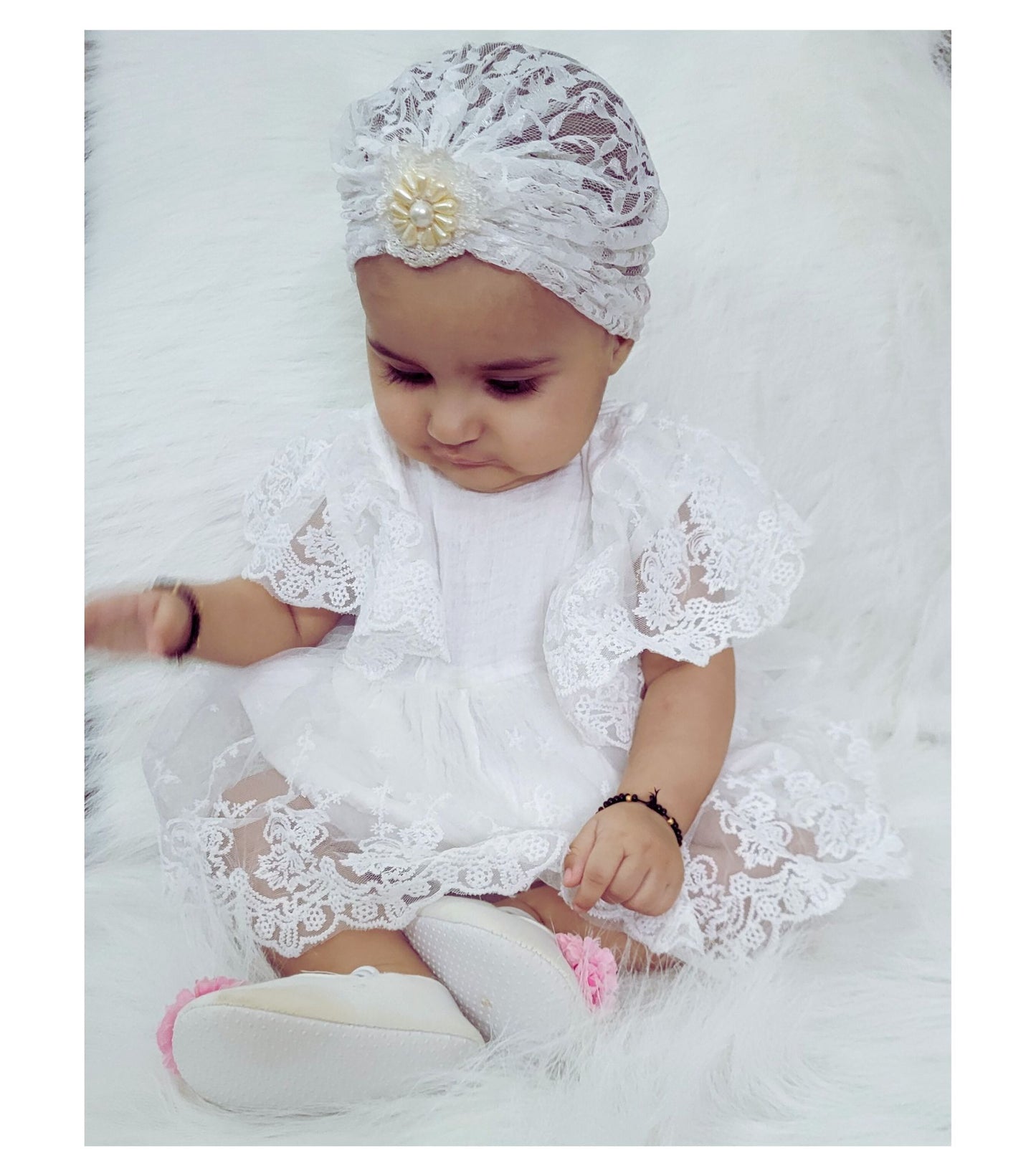 BabyNjungle Baby accessories Turban Hat, infant Toddler Cap for 6 Months - 3 Years white lace net Hat Headwear