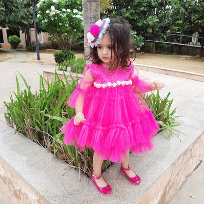 Babynjungle kids Frills Red net frock for Girls