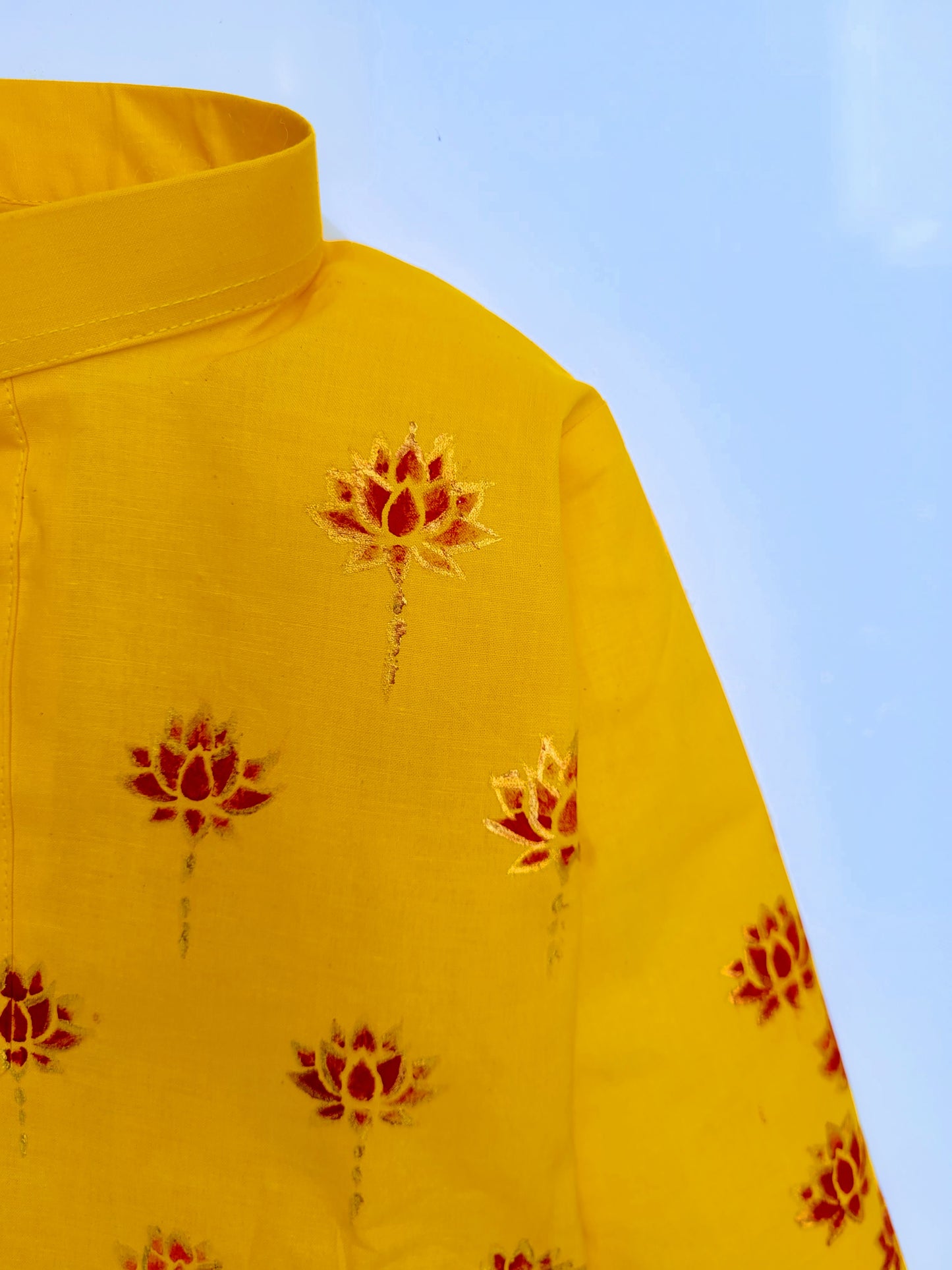Babynjungle Infant kids Ethnic Wear  Mustard Yellow Hand Printed kurta set for Boys