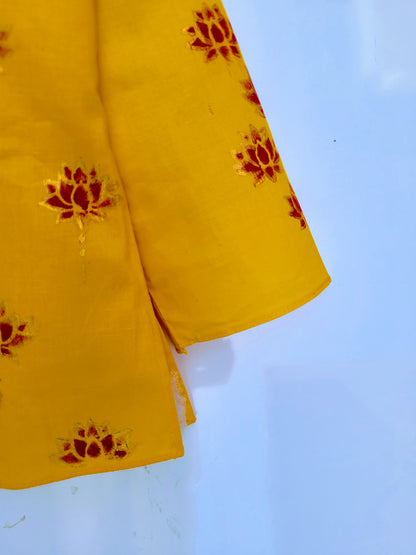 Babynjungle Infant kids Ethnic Wear  Mustard Yellow Hand Printed kurta set for Boys