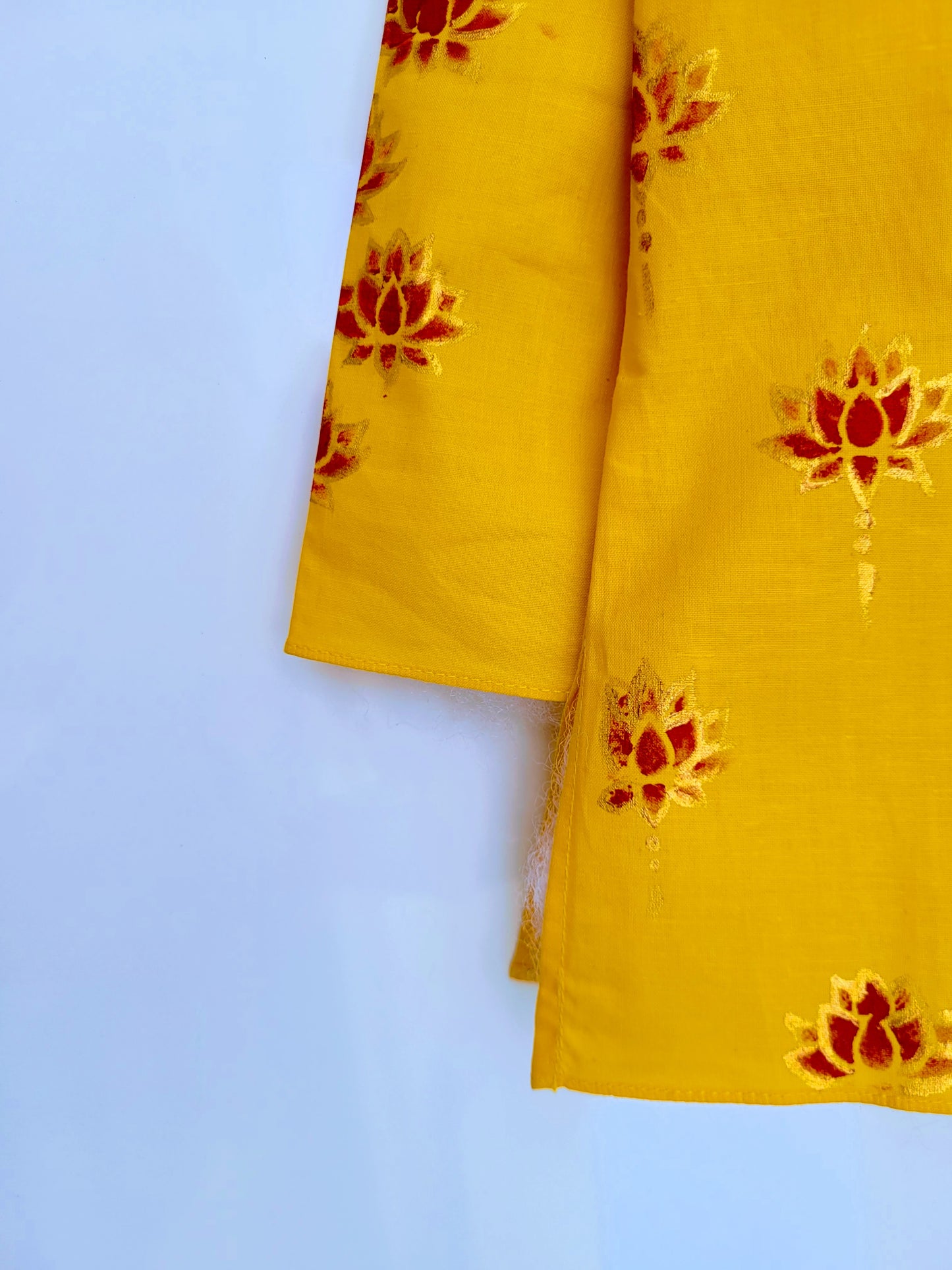Babynjungle Infant kids Ethnic Wear  Mustard Yellow Hand Printed kurta set for Boys