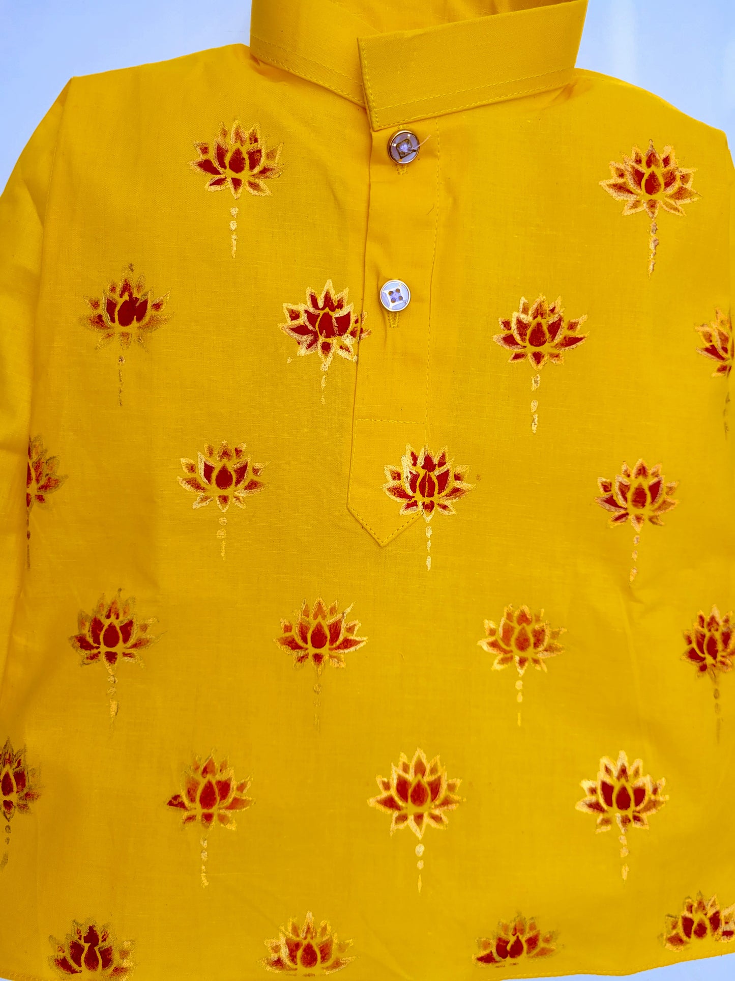 Babynjungle Infant kids Ethnic Wear  Mustard Yellow Hand Printed kurta set for Boys
