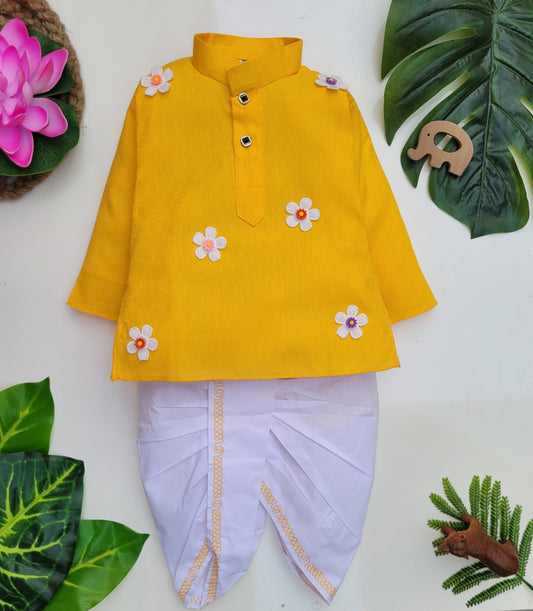 babyNjungle -Infant-Toddler-100% cotton Ethnic Wear embellished flower dhoti kurta set for Boys
