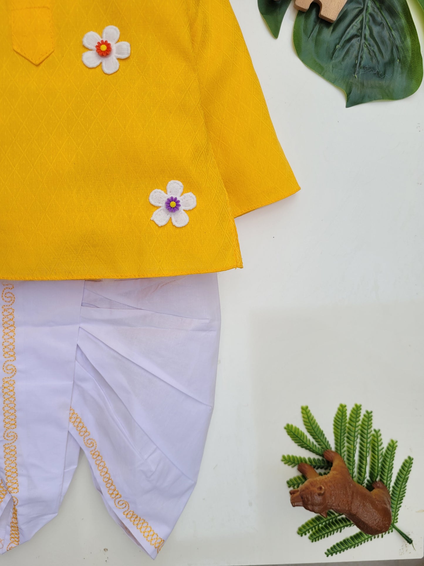 babyNjungle -Infant-Toddler-100% cotton Ethnic Wear embellished flower dhoti kurta set for Boys