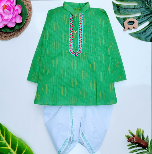 Babynjungle kids Green Cotton dhoti kurta Set for Boys