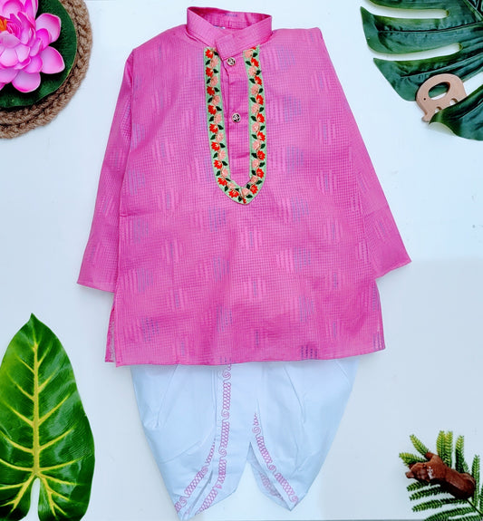 Babynjungle Kids ethnic Cotton pink dhoti kurta set for Boys