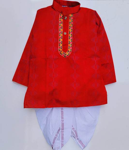 Babynjungle Kids Maroon cotton printed dhoti kurta Set for Boys