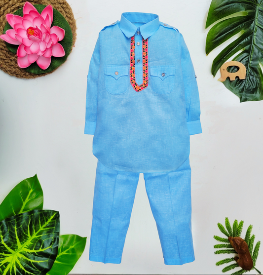 Babynjungle 100% Cotton Kids Ethnic Wear Pathani kurta set for Boys