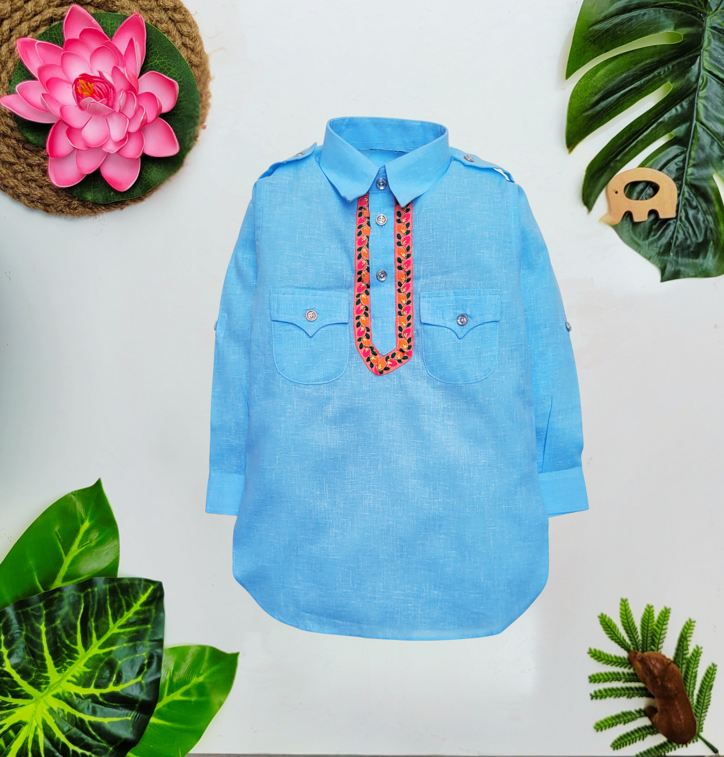 Babynjungle 100% Cotton Kids Ethnic Wear Pathani kurta set for Boys