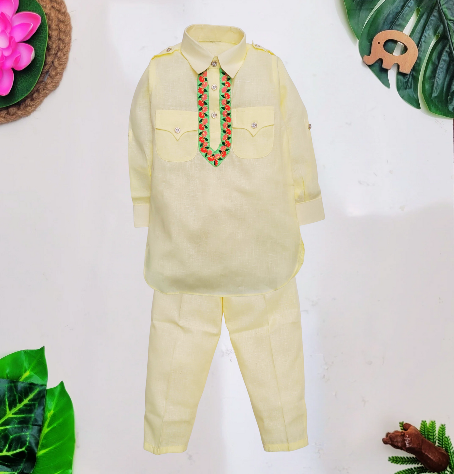 Babynjungle 100% Cotton Kids Ethnic Wear Pathani kurta set for Boys