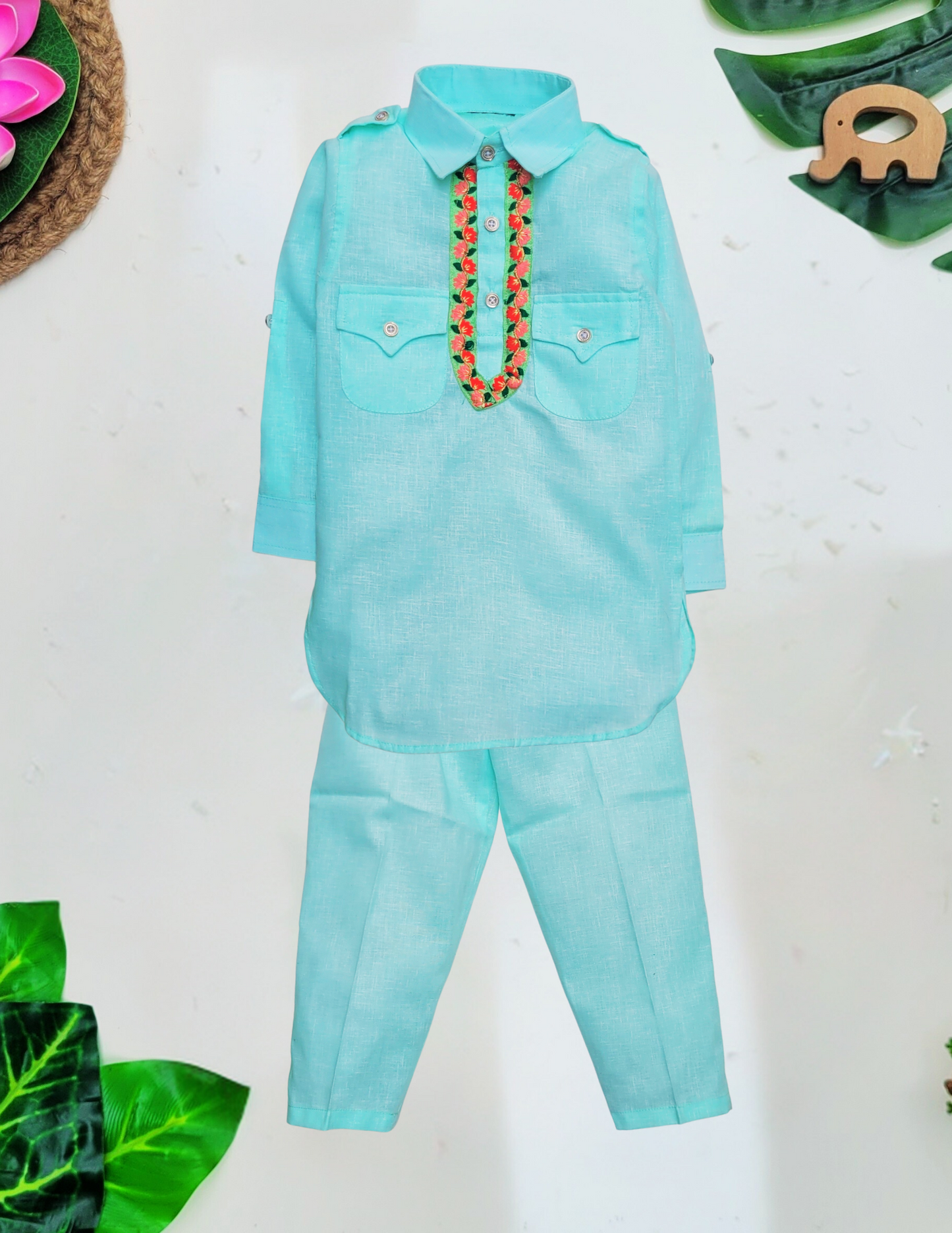 Babynjungle 100% Cotton Kids Ethnic Wear Pathani kurta set for Boys