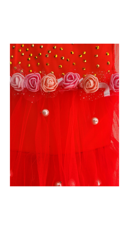 Babynjungle kids Frills Red net frock for Girls