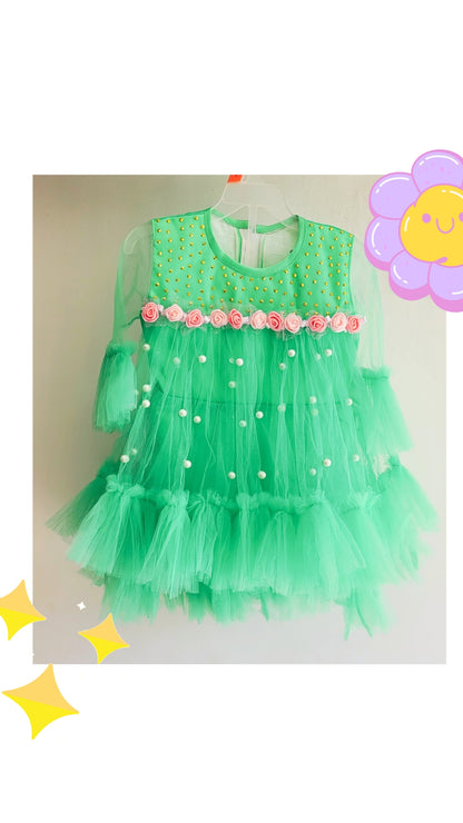 Babynjungle kids Frills Red net frock for Girls
