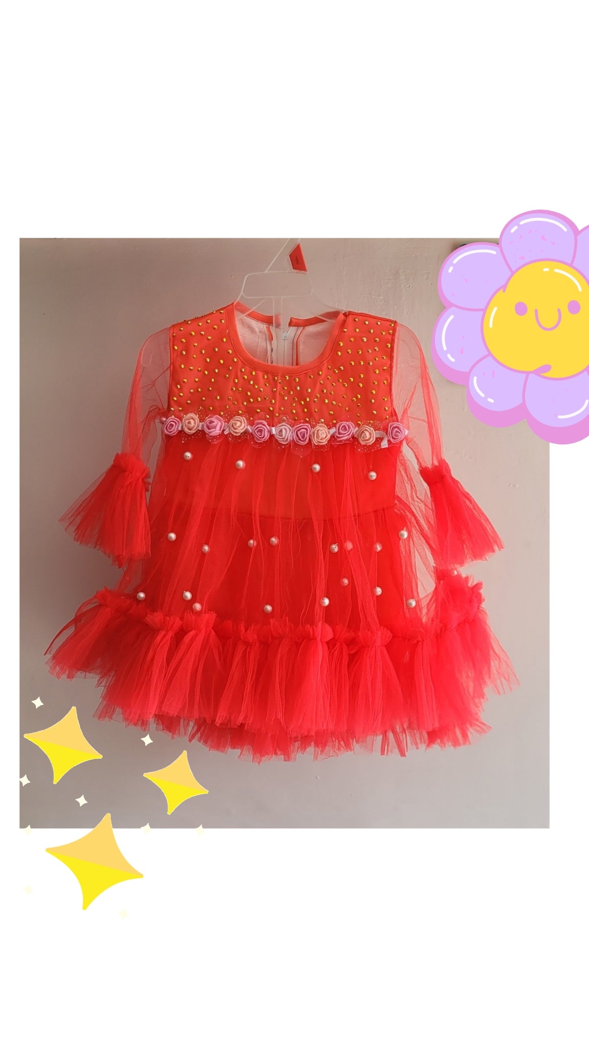 Babynjungle kids Frills Red net frock for Girls