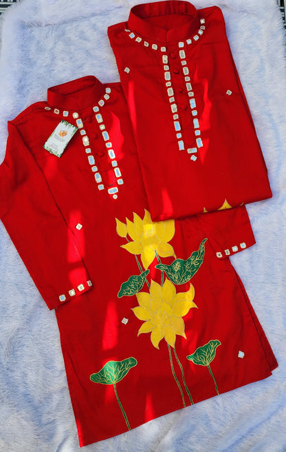 Father Son Combo Lotus Handpainted Kurta Set | Ethnic Wear for Festivals