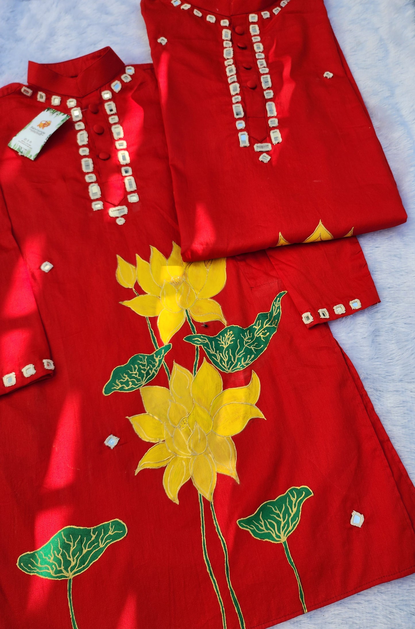 Father Son Combo Lotus Handpainted Kurta Set | Ethnic Wear for Festivals