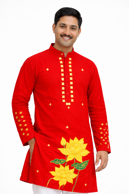 Father Son Combo Lotus Handpainted Kurta Set | Ethnic Wear for Festivals