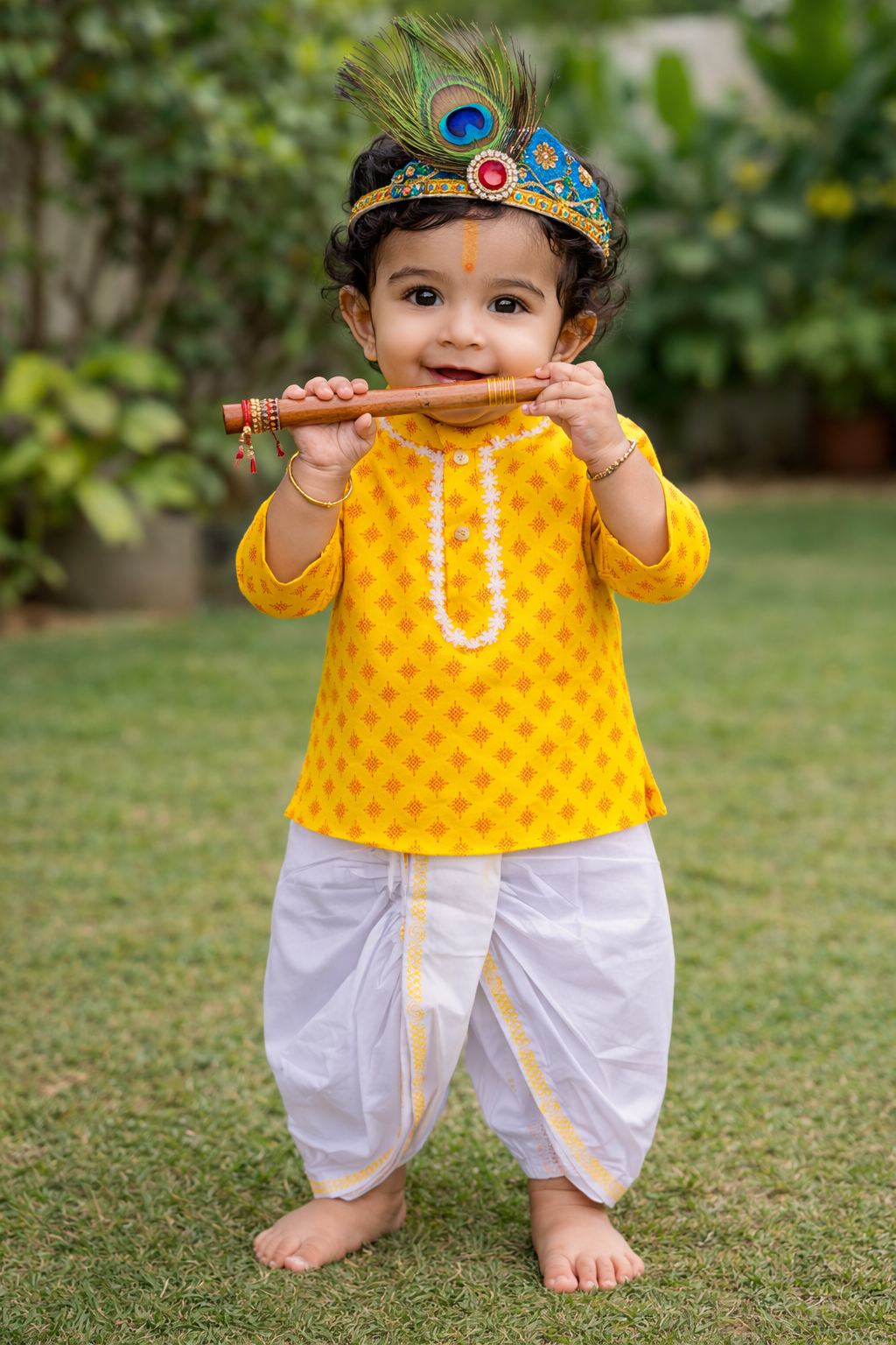 Happyjunglee Yellow  Cotton Printed Baby Boy Kurta Pajama or Dhoti set