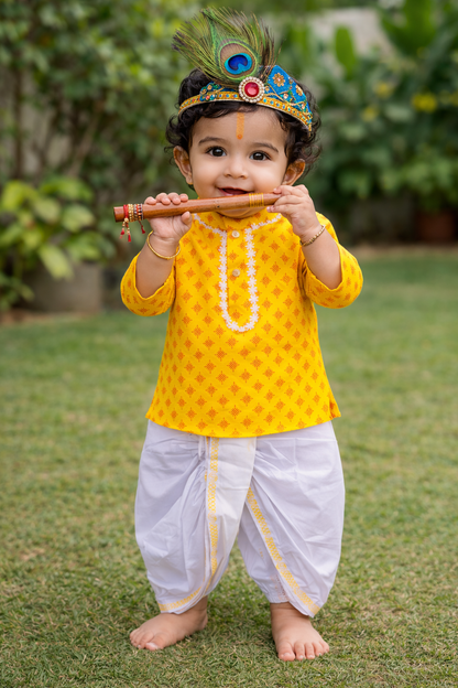 Happyjunglee Yellow  Cotton Printed Baby Boy Kurta Pajama or Dhoti set