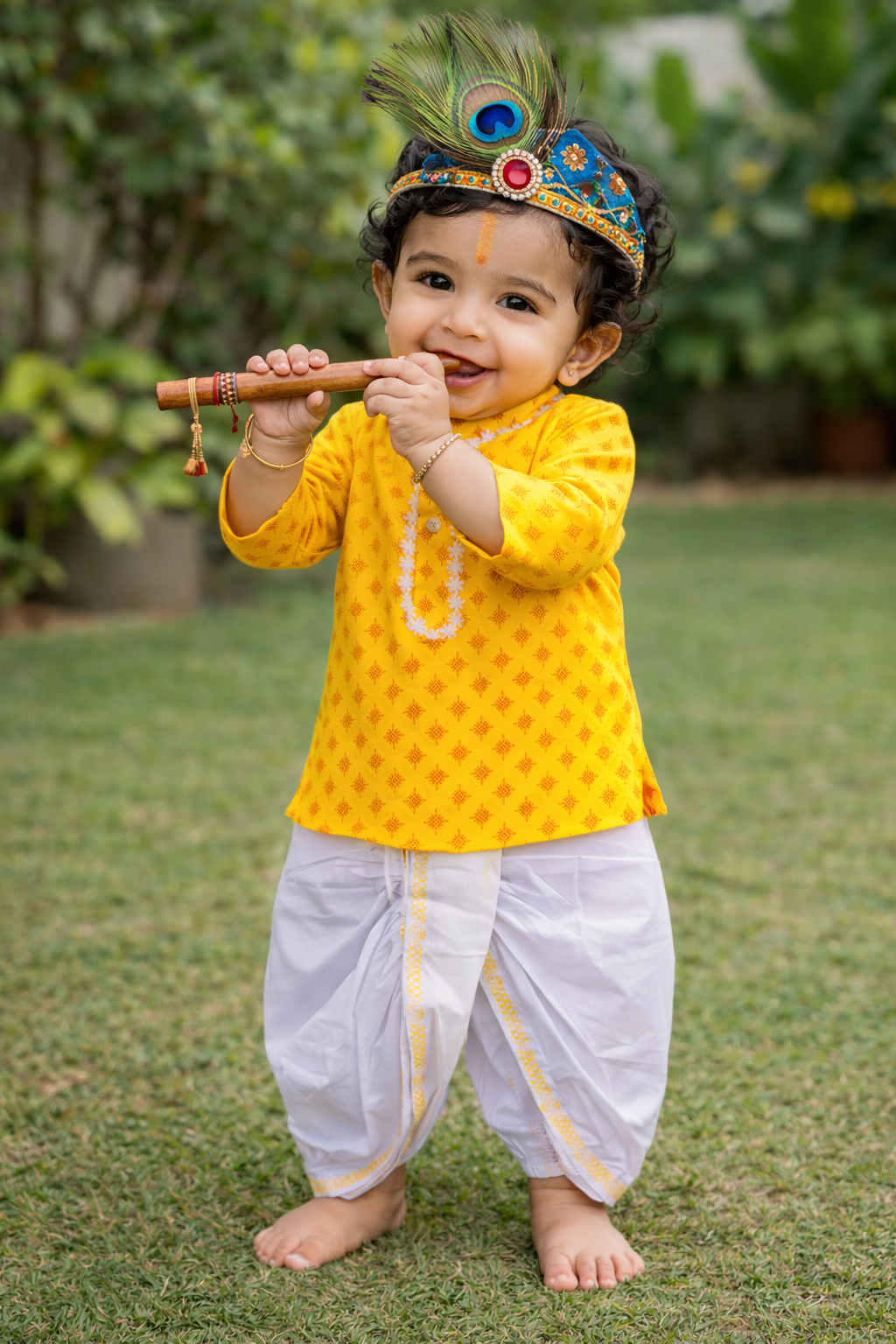 Happyjunglee Yellow  Cotton Printed Baby Boy Kurta Pajama or Dhoti set