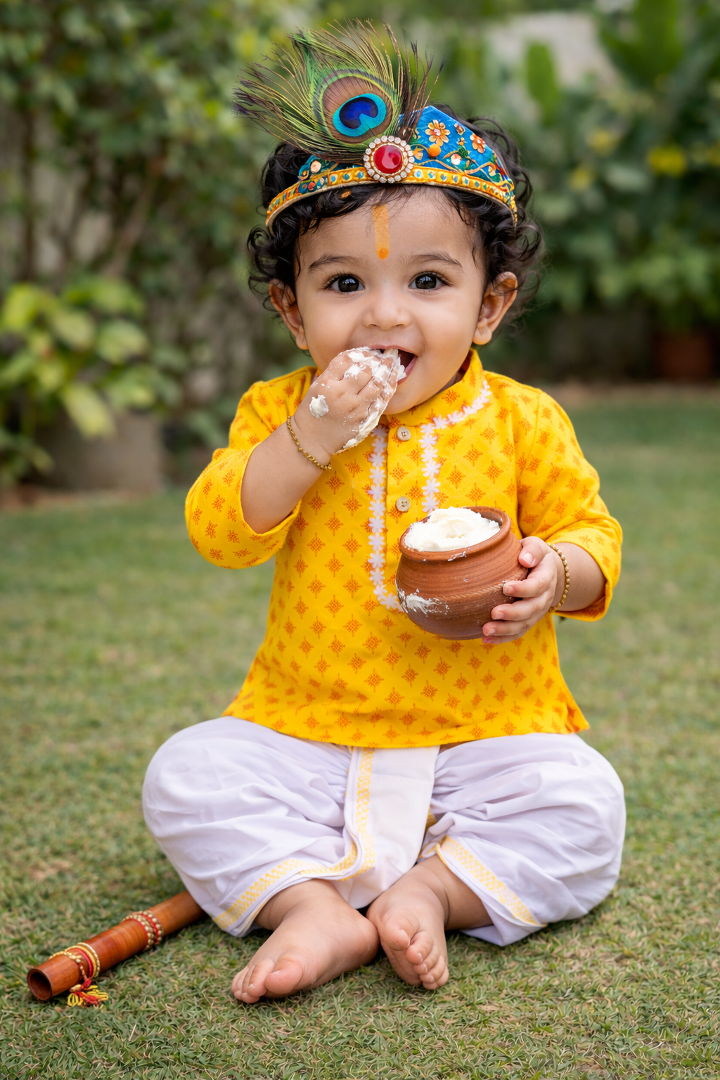 Happyjunglee Yellow  Cotton Printed Baby Boy Kurta Pajama or Dhoti set