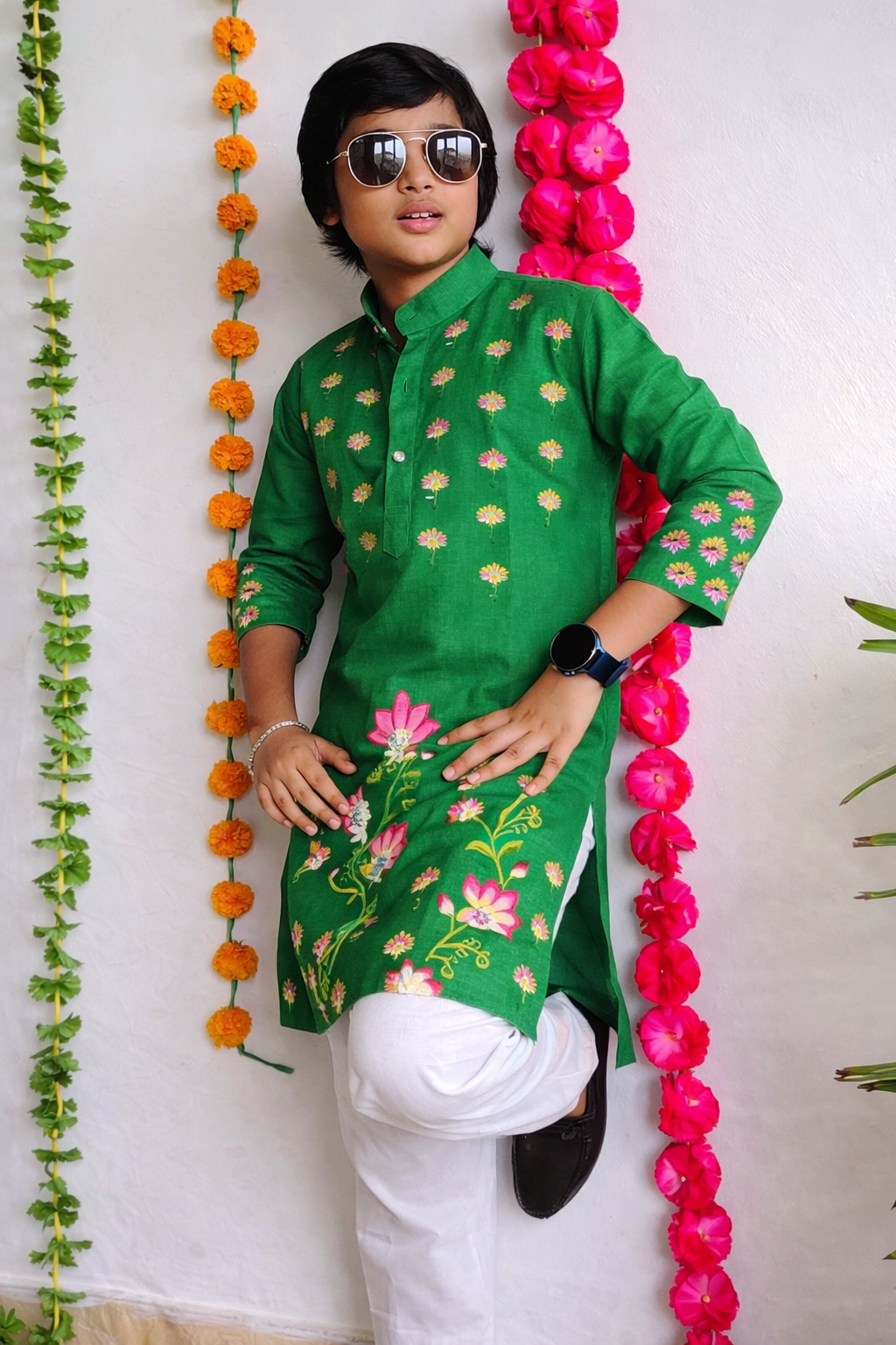 Happyjunglee Kids Floral Hand Painted Kurta Set for Boys – Cotton Traditional Wear