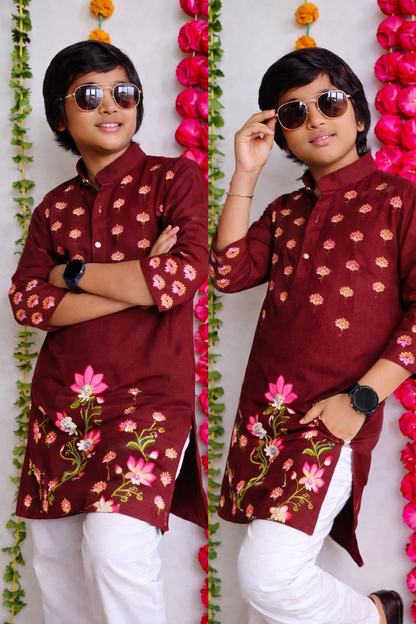 Happyjunglee Kids Floral Hand Painted Kurta Set for Boys – Cotton Traditional Wear