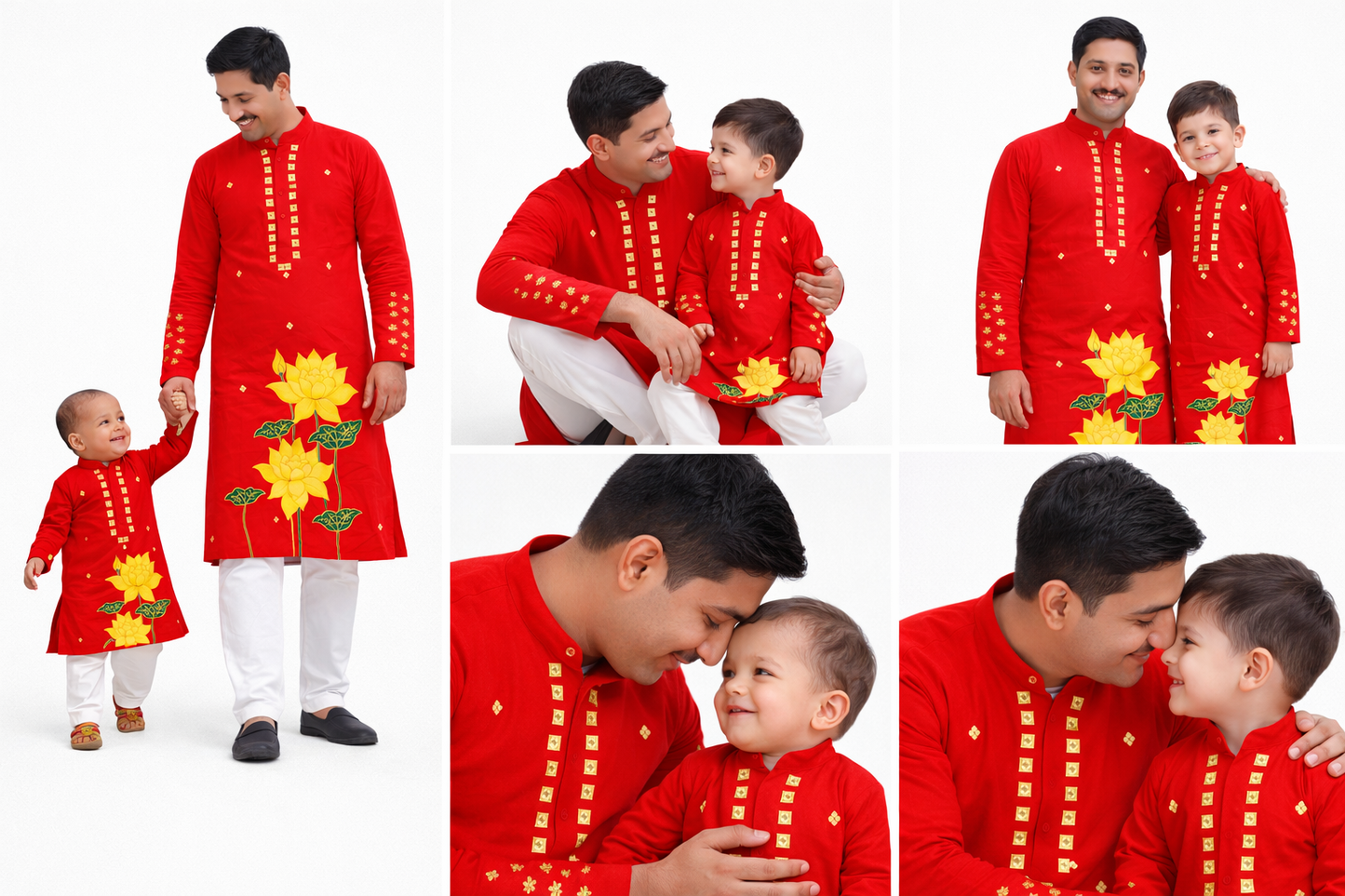 Father Son Combo Lotus Handpainted Kurta Set | Ethnic Wear for Festivals
