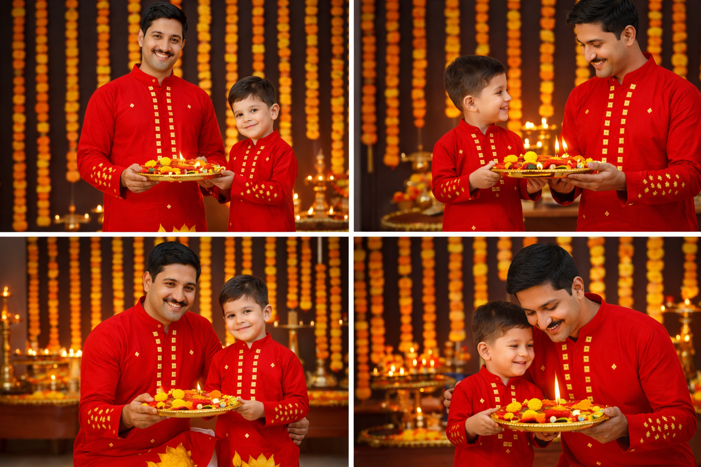 Father Son Combo Lotus Handpainted Kurta Set | Ethnic Wear for Festivals